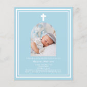 Lichtblauwe foto boogjongen Doopsel uitnodiging (Voorkant)