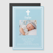 Lichtblauwe foto Doopsel Magnetische Uitnodiging (Voorkant / Achterkant)