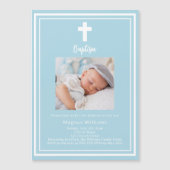 Lichtblauwe foto Doopsel Magnetische Uitnodiging (Voorkant)