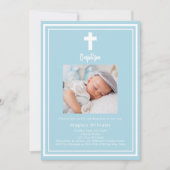 Lichtblauwe foto jongen Doopsel Kaart (Voorkant)
