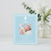 Lichtblauwe foto jongen Doopsel uitnodiging (Staand voorkant)