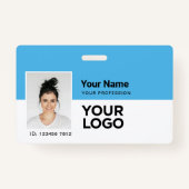 Lichtblauwe fotobalk of Qr Code Logo Naam Badge (Voorkant)