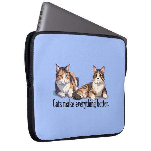 Lichtblauwe Funny Cat Theme Laptop Electronics Bag Laptop Sleeve (Voorkant Rechts)