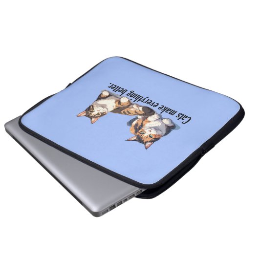 Lichtblauwe Funny Cat Theme Laptop Electronics Bag Laptop Sleeve (Voorkant onderkant)