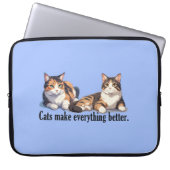 Lichtblauwe Funny Cat Theme Laptop Electronics Bag Sleeve (Voorkant)