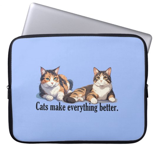 Lichtblauwe Funny Cat Theme Laptop Electronics Bag Sleeve (Voorkant)
