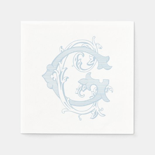 Lichtblauwe "G" Monogram Cocktails Servetten (Voorkant)