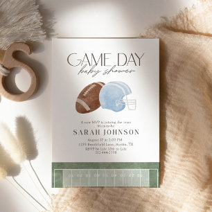 Lichtblauwe Game Day Voetbal Baby Shower Kaart