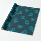 Lichtblauwe Geesten Donkerblauw Halloween Cadeaupapier (Uitgerold)