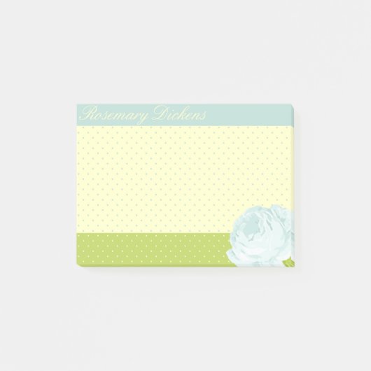 Lichtblauwe gele groene pokadots en Roos Post-it® Notes (Voorkant)