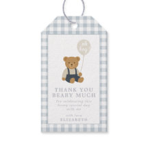 Lichtblauwe geruite teddybeer babyborrel