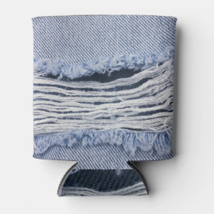 Lichtblauwe gescheurde jeans textuur blikjeskoeler