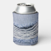 Lichtblauwe gescheurde jeans textuur blikjeskoeler (Blikje Achterkant)