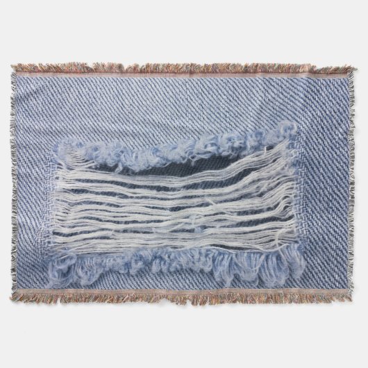 Lichtblauwe gescheurde jeans textuur deken (Voorkant)