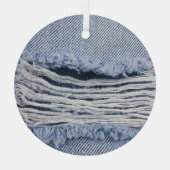 Lichtblauwe gescheurde jeans textuur glas ornament (Achterkant)