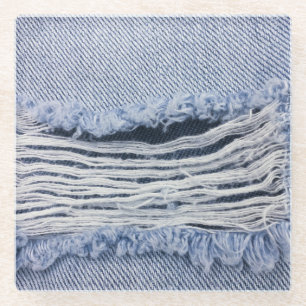 Lichtblauwe gescheurde jeans textuur glazen onderzetter