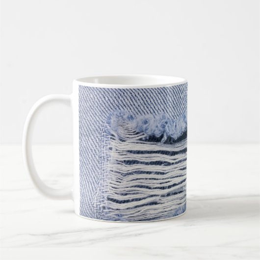 Lichtblauwe gescheurde jeans textuur koffiemok (Links)