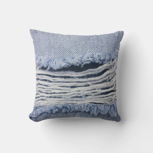 Lichtblauwe gescheurde jeans textuur kussen