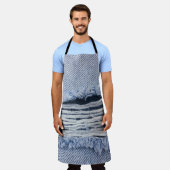 Lichtblauwe gescheurde jeans textuur schort (Gedragen)