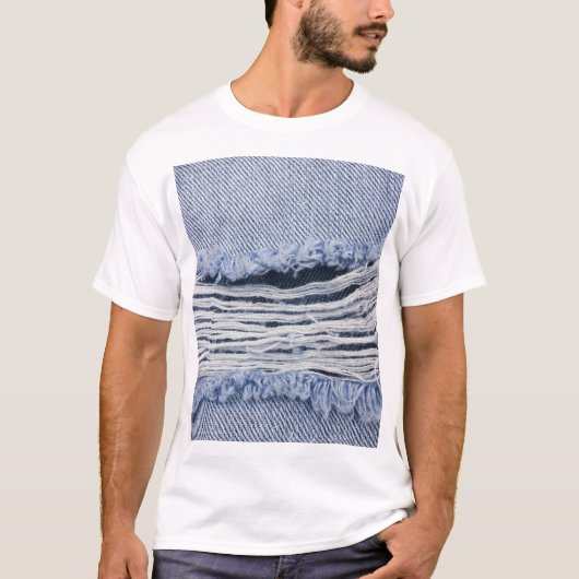 Lichtblauwe gescheurde jeans textuur t-shirt (Voorkant)