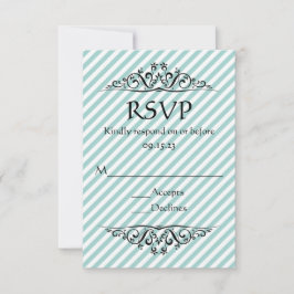 Lichtblauwe gestreepte bloeiende RSVP-kaart RSVP Kaartje