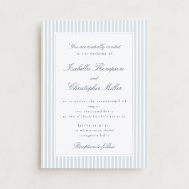 Lichtblauwe gestreepte moderne script huwelijksuit kaart