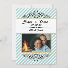Lichtblauwe gestreepte Save the Date platte fotoka