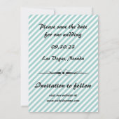 Lichtblauwe gestreepte Save the Date platte fotoka (Achterkant)