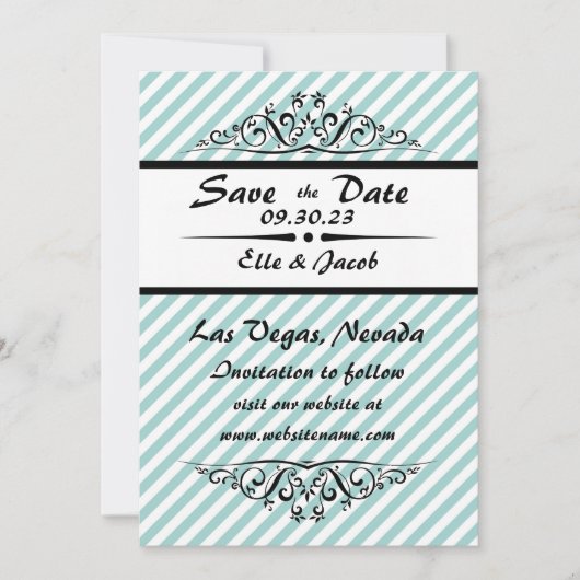 Lichtblauwe gestreepte Save the Date platte fotoka (Voorkant)