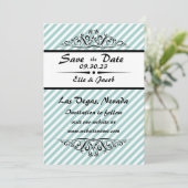 Lichtblauwe gestreepte Save the Date platte fotoka (Staand voorkant)