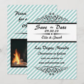 Lichtblauwe gestreepte Save the Date platte fotoka (Voorkant / Achterkant)