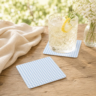 Lichtblauwe Gingham Drinken voor Baby Shower Kartonnen Onderzetters
