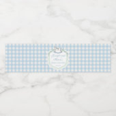 Lichtblauwe gingham paard crest baby jongen douche waterfles etiket (Enkel label)