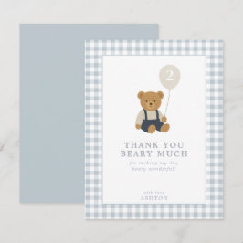 Lichtblauwe Gingham Teddy Bear bedankkaart Kaart