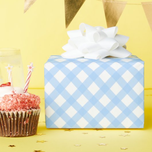 Lichtblauwe Ginghamruit Cadeaupapier (Verjaardagsfeest)
