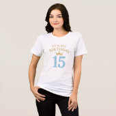 Lichtblauwe Glitter 15e Verjaardag Kroon Tri-Blend Shirt (Voorkant volledig)