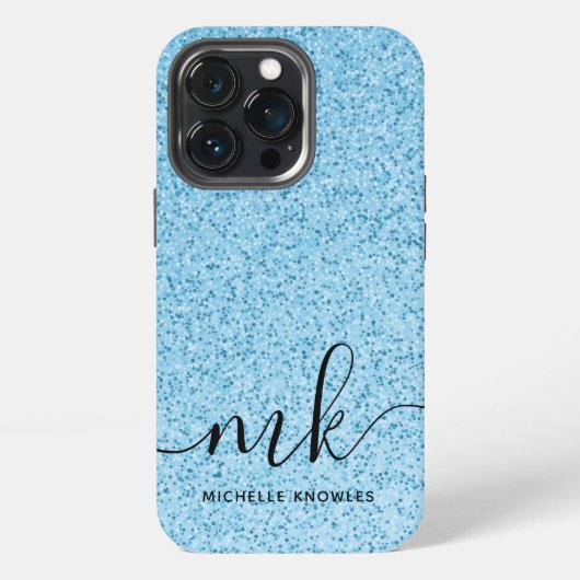 Lichtblauwe Glitter Bokeh Aangepaste Monogram en N iPhone Hoesje (Achterkant)