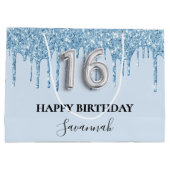 Lichtblauwe glitter druipt naam Sweet 16 Groot Cadeauzakje (Achterkant)