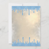 Lichtblauwe glitter druppels, jurk meisje goud kaart (Achterkant)