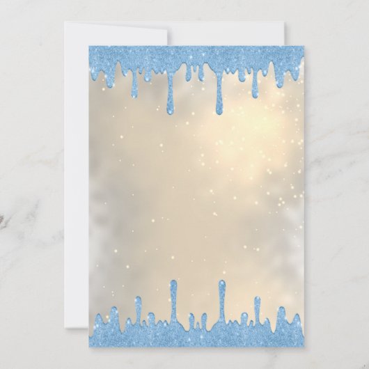 Lichtblauwe glitter druppels, jurk meisje goud kaart (Achterkant)