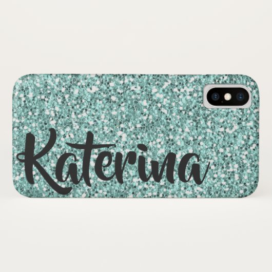 Lichtblauwe glitter gepersonaliseerd met Jouw naam Case-Mate iPhone Case (Achterkant (horizontaal))