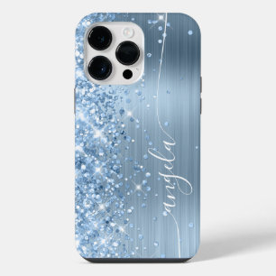 Lichtblauwe Glitter Glam Onderschrift iPhone 14 Pro Max Hoesje