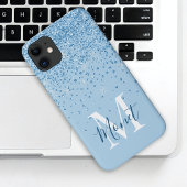 Lichtblauwe Glitter Script Monogram Naam Case-Mate iPhone Case