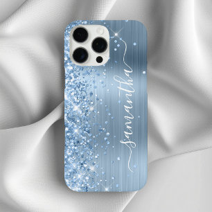 Lichtblauwe Glitterige Glam Meisjesachtige Handtek iPhone 16 Pro Max Hoesje