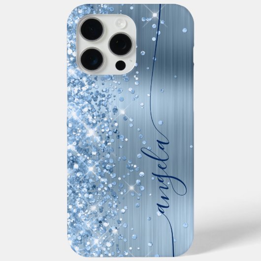 Lichtblauwe Glitterige Glam Navy Onderschrift Case-Mate iPhone Case (Achterkant)