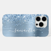 Lichtblauwe Glittery Glam Girly Signature Case-Mate iPhone Case (Achterkant (horizontaal))