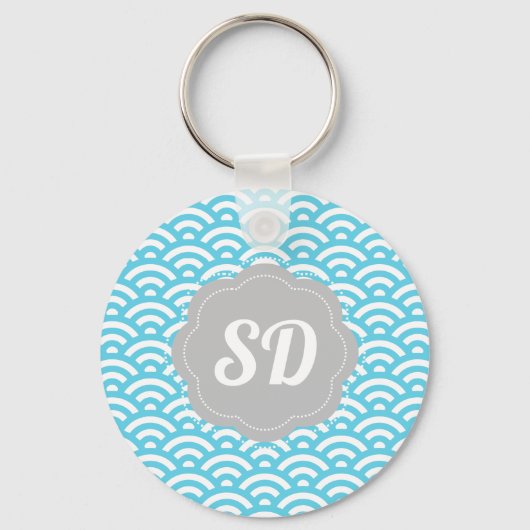 Lichtblauwe golf aangepaste monogram sleutelhanger (Voorkant)