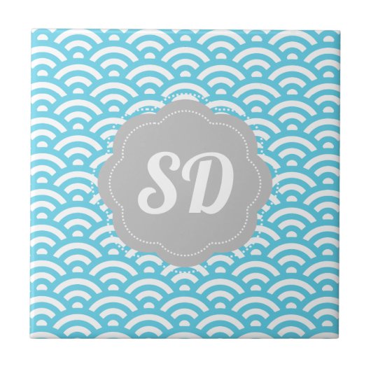 Lichtblauwe Golf Aangepaste Monogram Tegeltje (Voorkant)