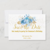 LICHTBLAUWE GOUDE FLORAAL BOUQUET BEWAREN DE DATUM RSVP KAARTJE (Voorkant)