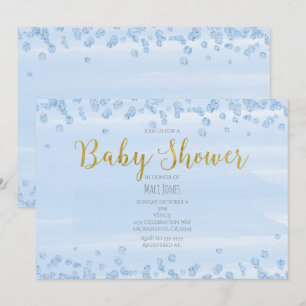 Lichtblauwe & Gouden Baby Shower Uitnodigingen